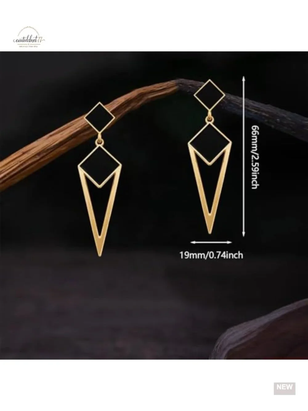 14k Gold Enamel Hollow Triangle Dangle Drop Stud Earrings